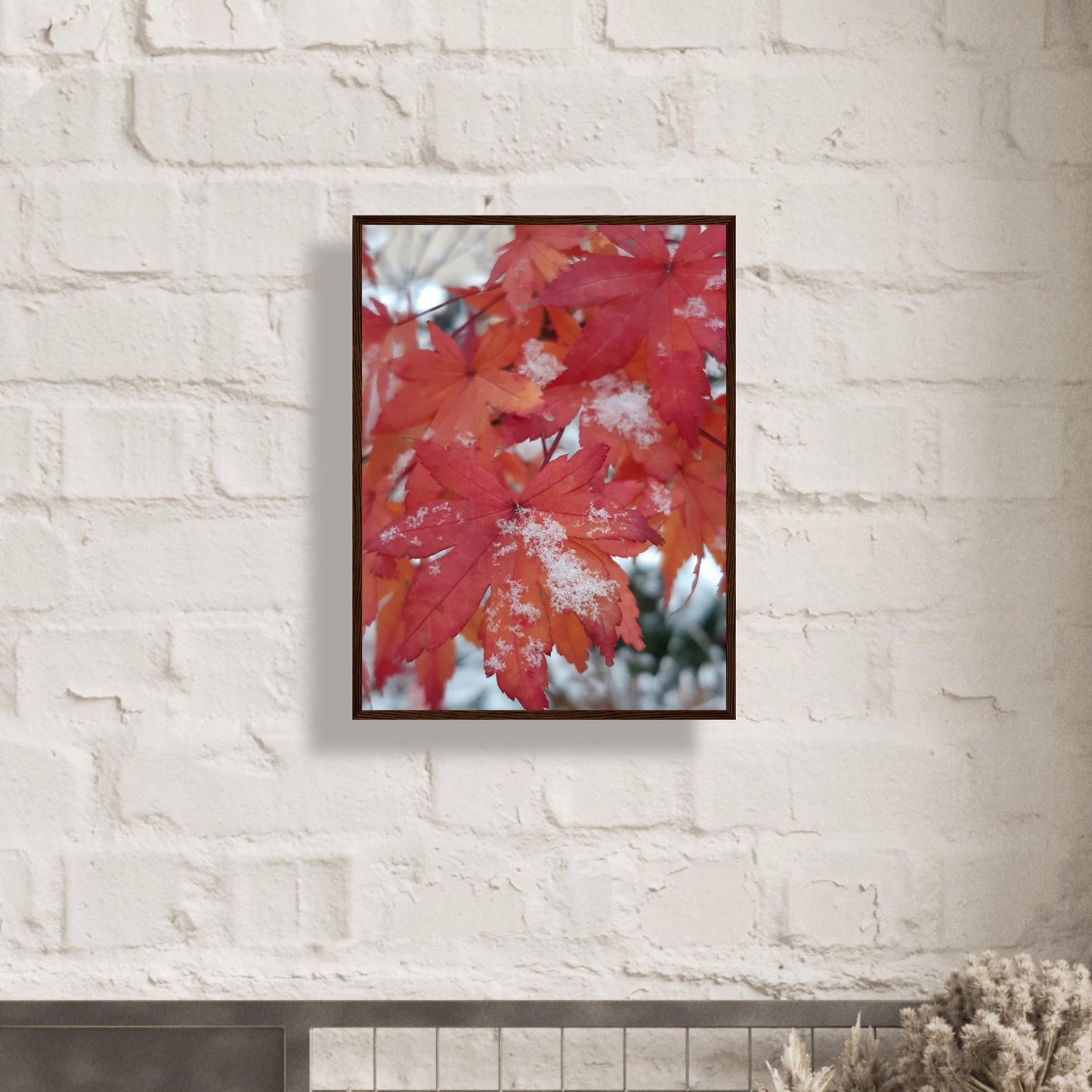Snow-Kissed Maple Leaves - Framed Poster - JDivine