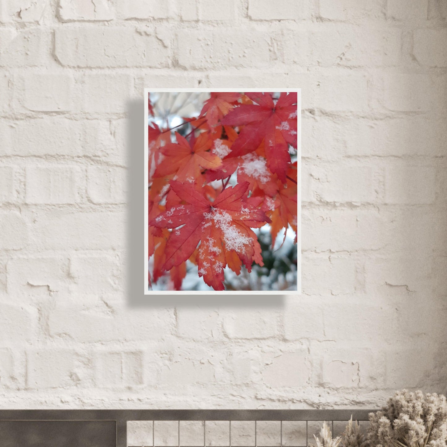 Snow-Kissed Maple Leaves - Framed Poster - JDivine