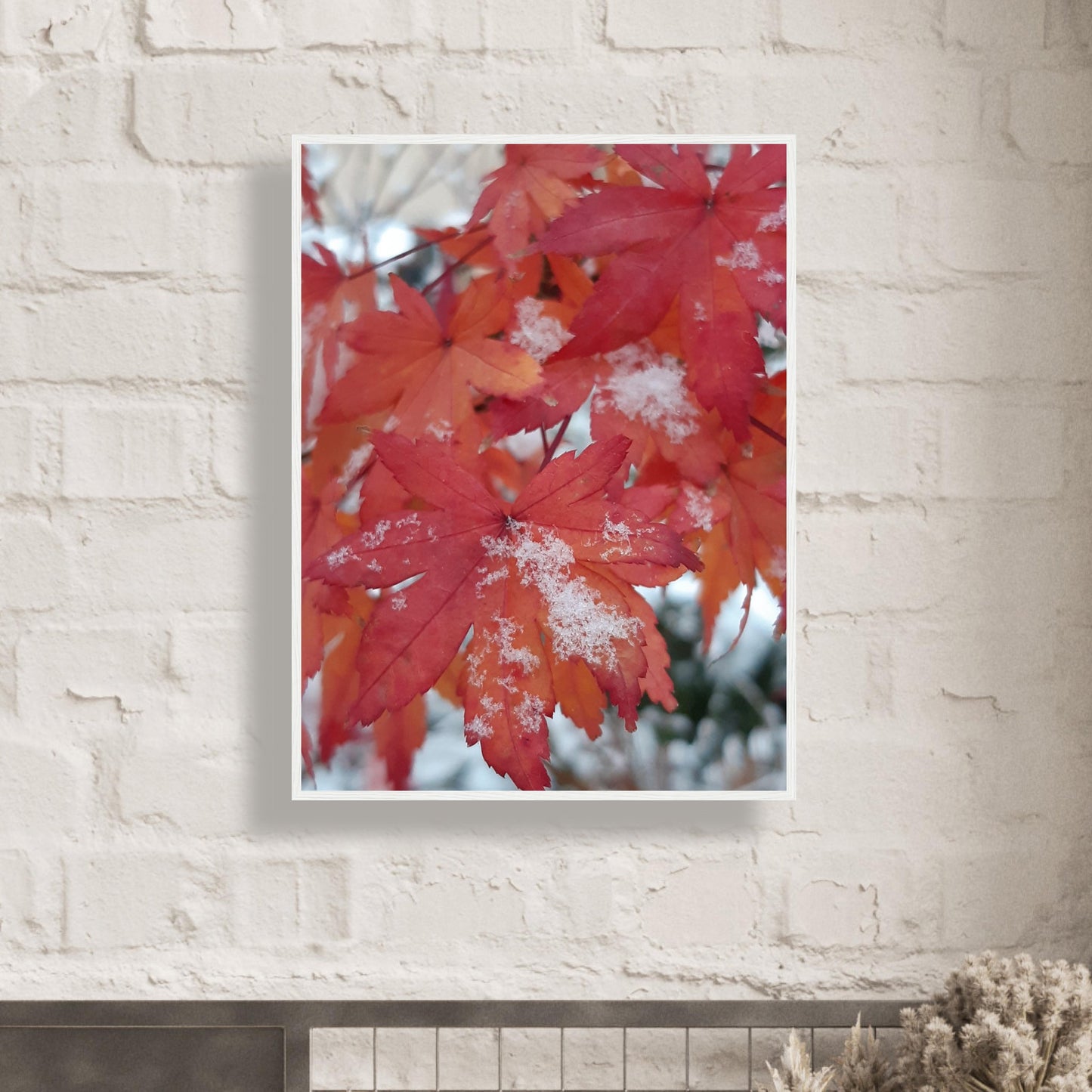 Snow-Kissed Maple Leaves - Framed Poster - JDivine