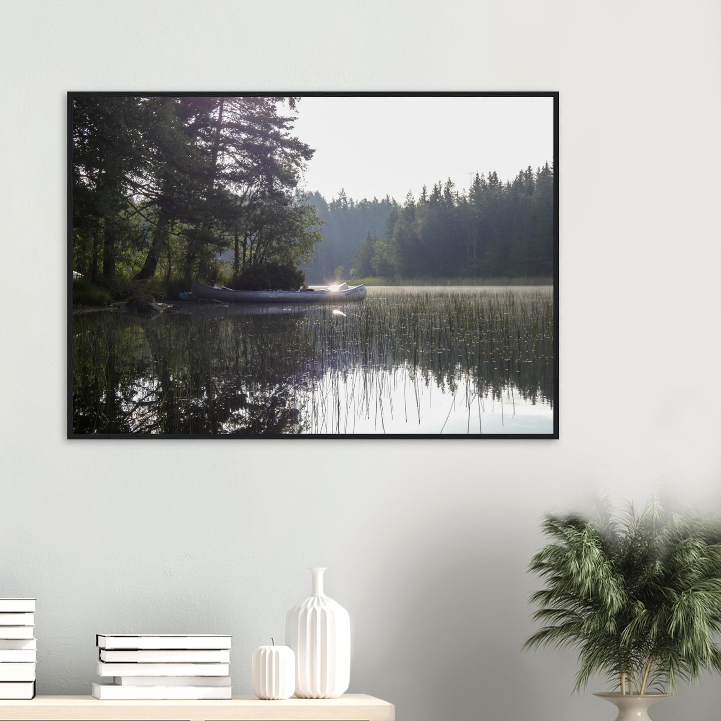 Morning Mist Canoe - Framed Poster - JDivine