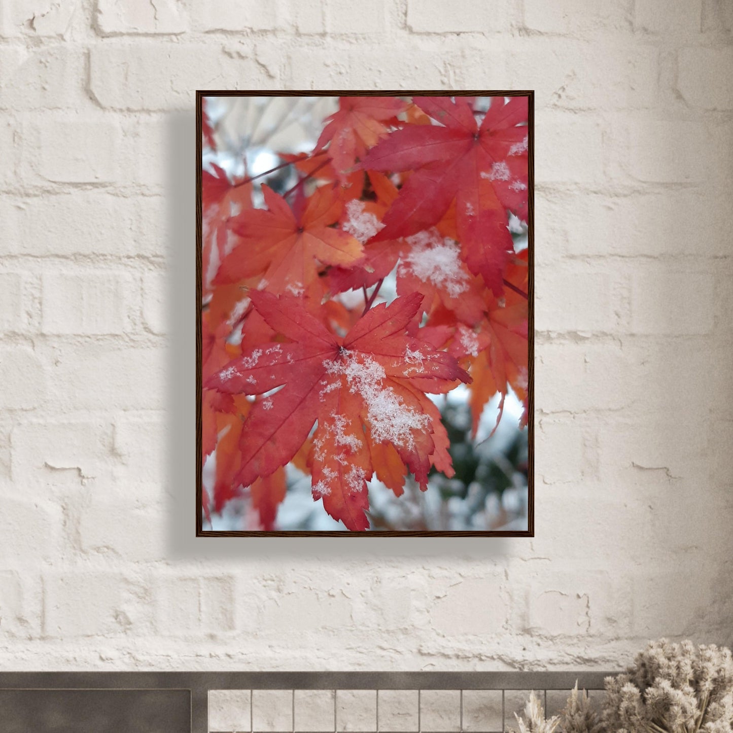 Snow-Kissed Maple Leaves - Framed Poster - JDivine