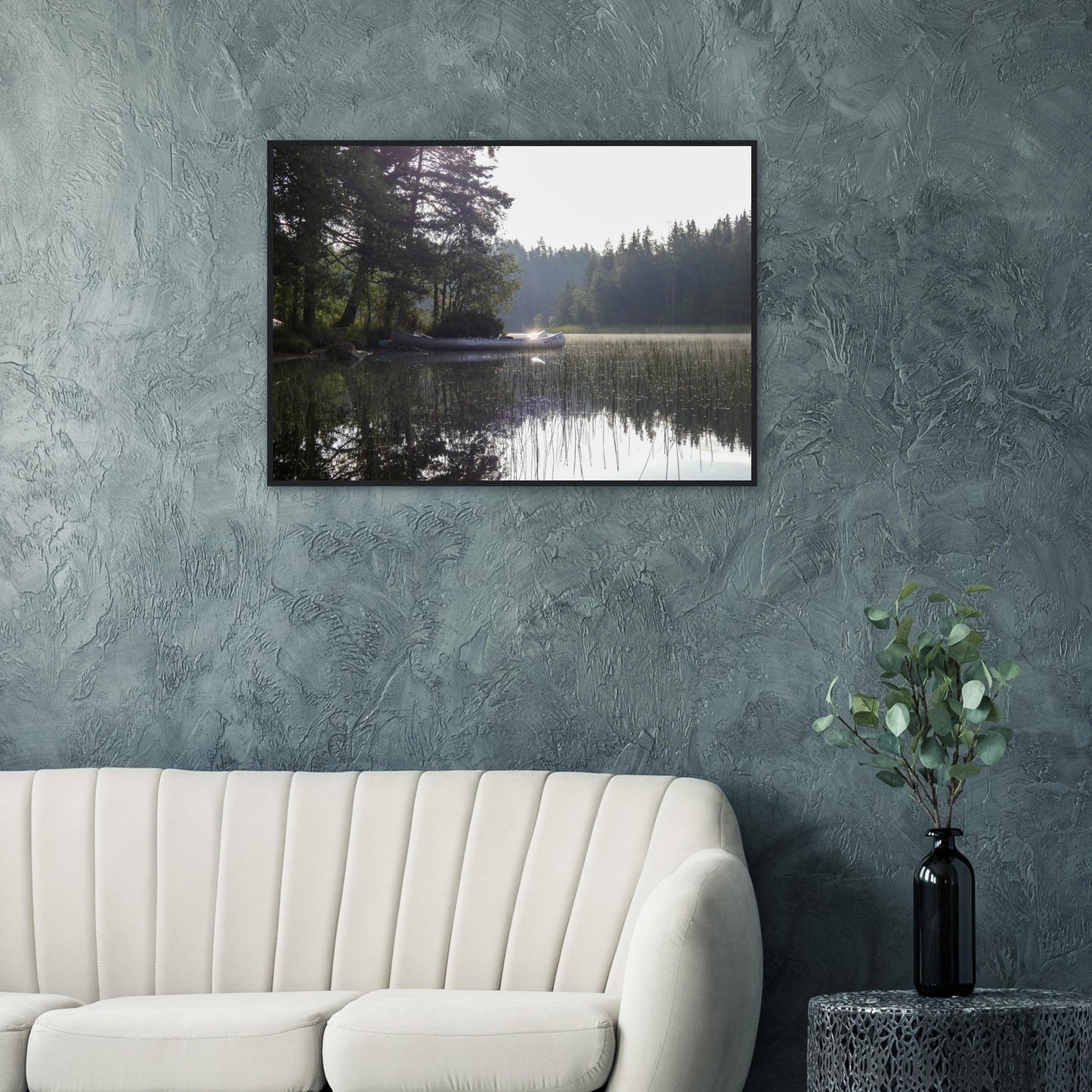 Morning Mist Canoe - Framed Poster - JDivine