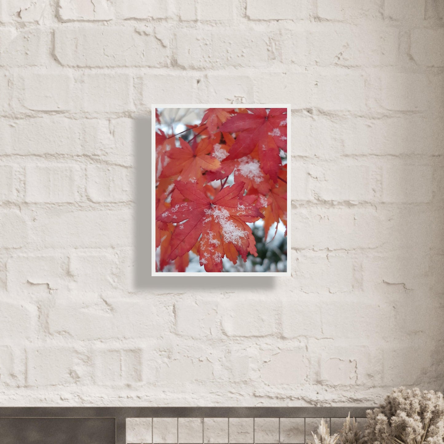 Snow-Kissed Maple Leaves - Framed Poster - JDivine