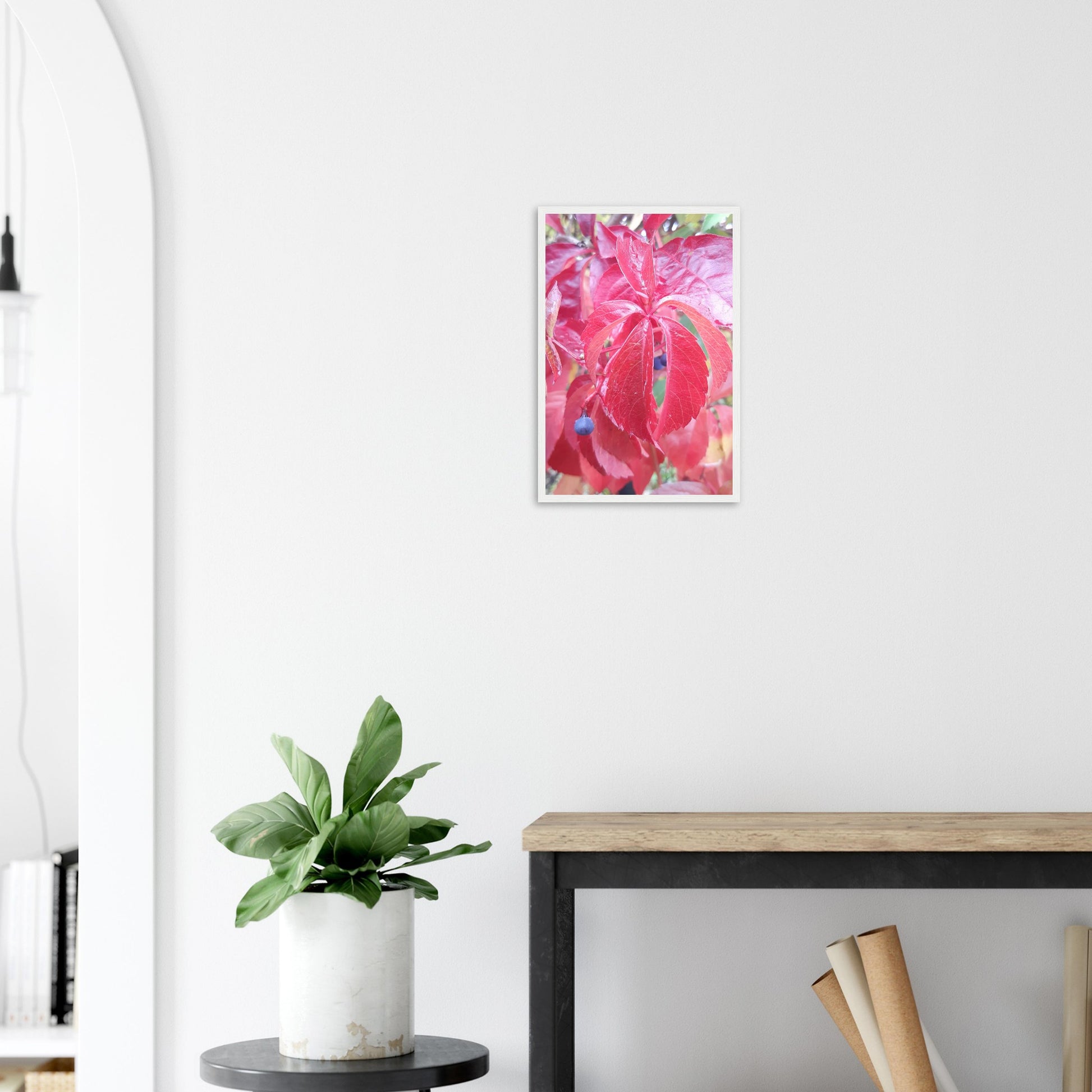 The Essence of Fall: Crimson and Blue - Framed Poster - JDivine 