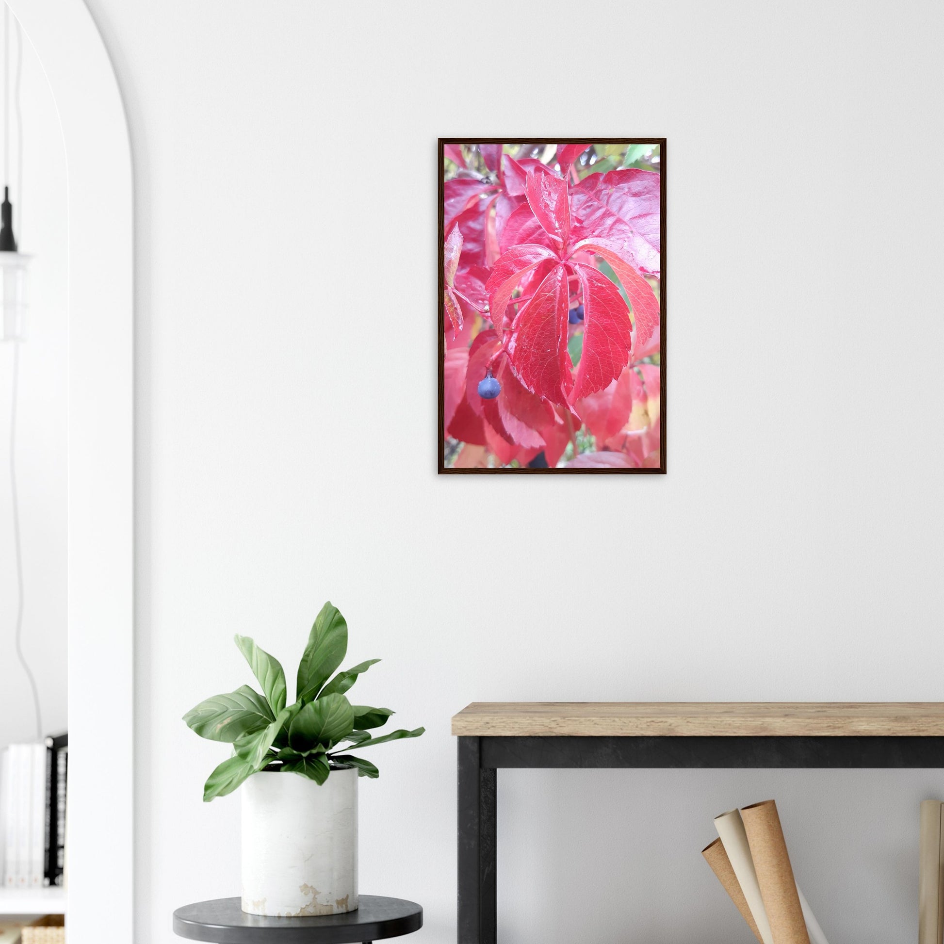 The Essence of Fall: Crimson and Blue - Framed Poster - JDivine 