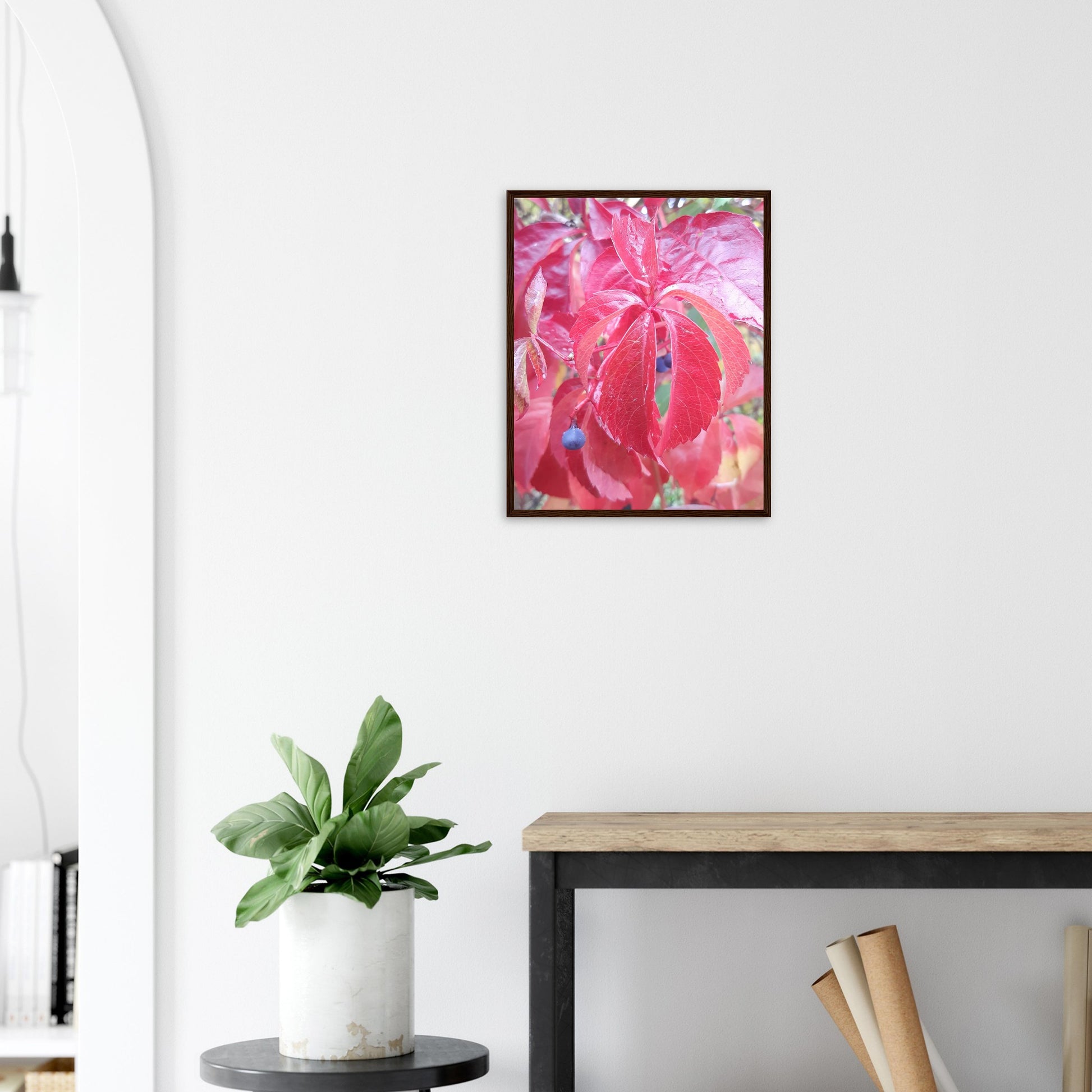 The Essence of Fall: Crimson and Blue - Framed Poster - JDivine 