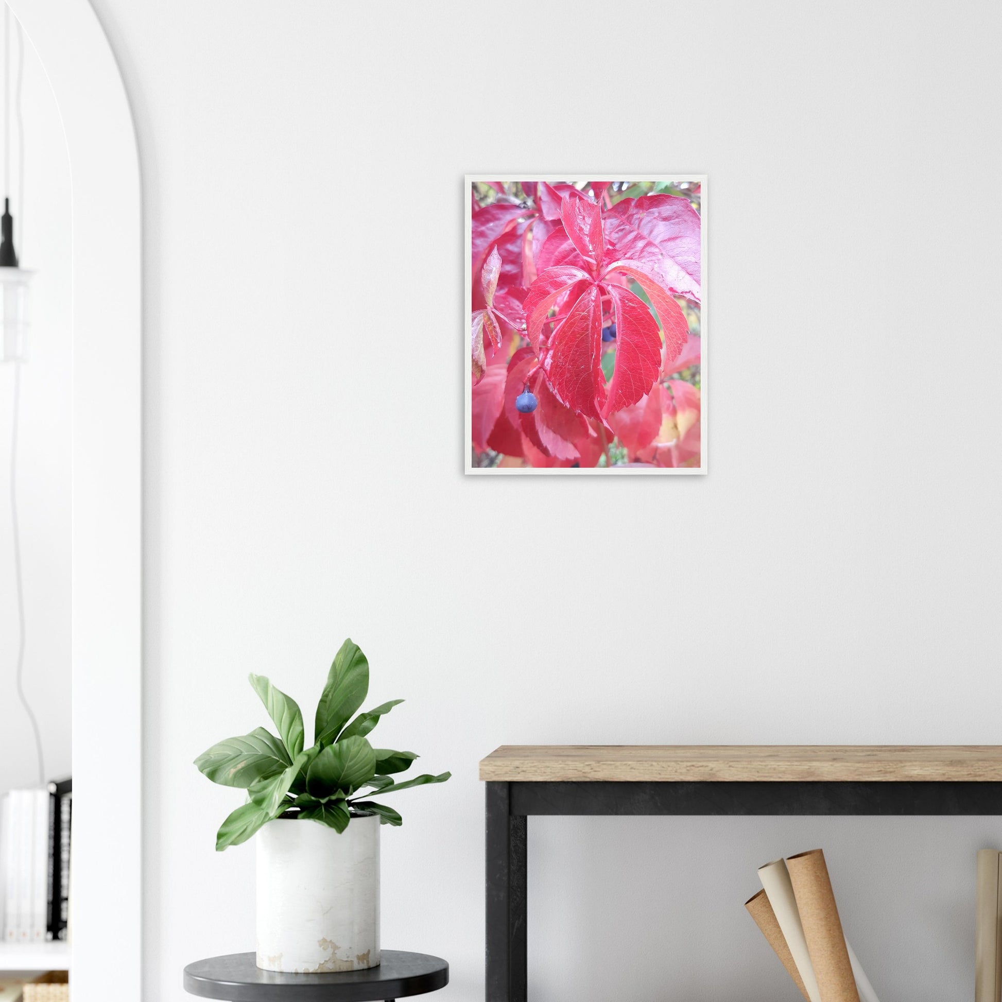 The Essence of Fall: Crimson and Blue - Framed Poster - JDivine 