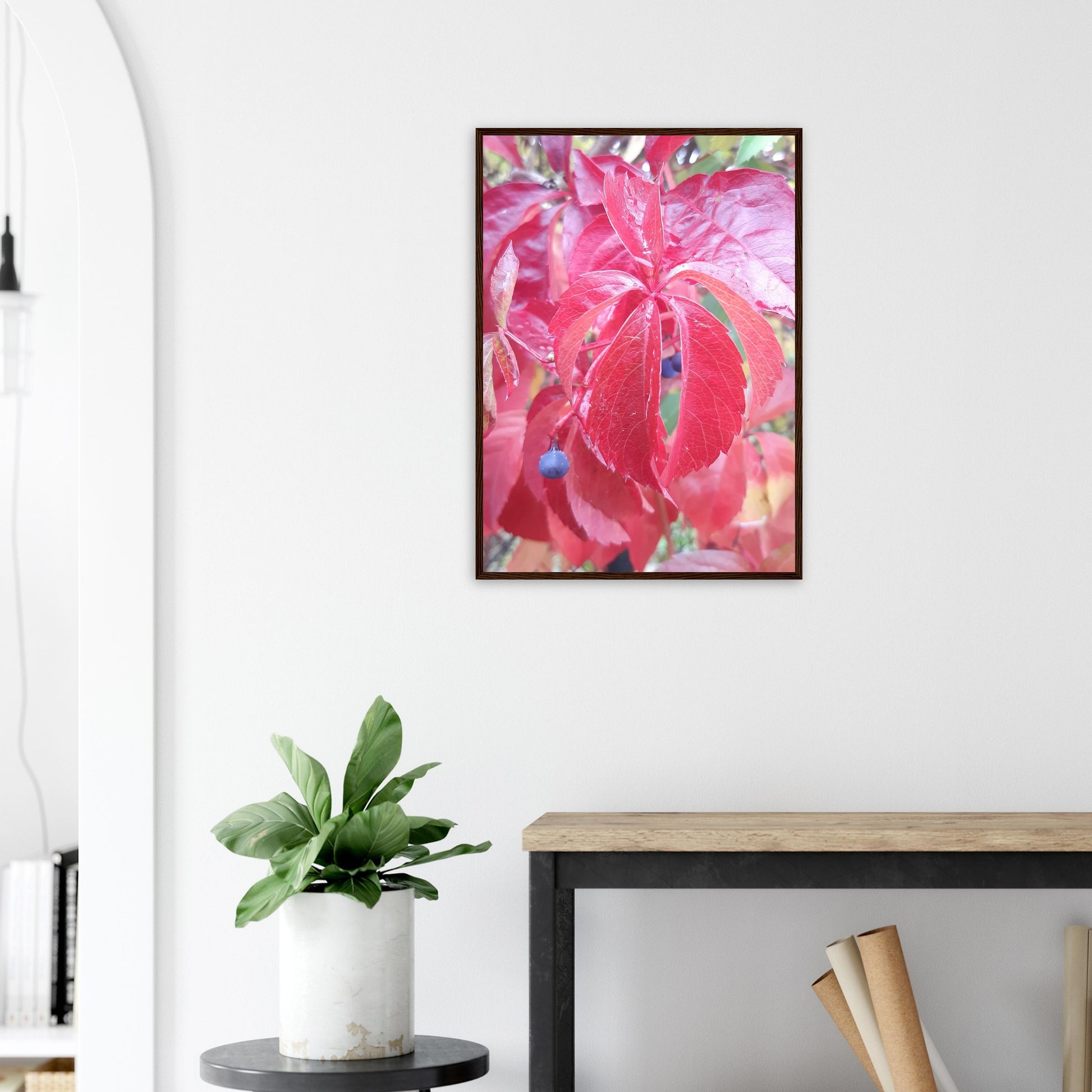 The Essence of Fall: Crimson and Blue - Framed Poster - JDivine 