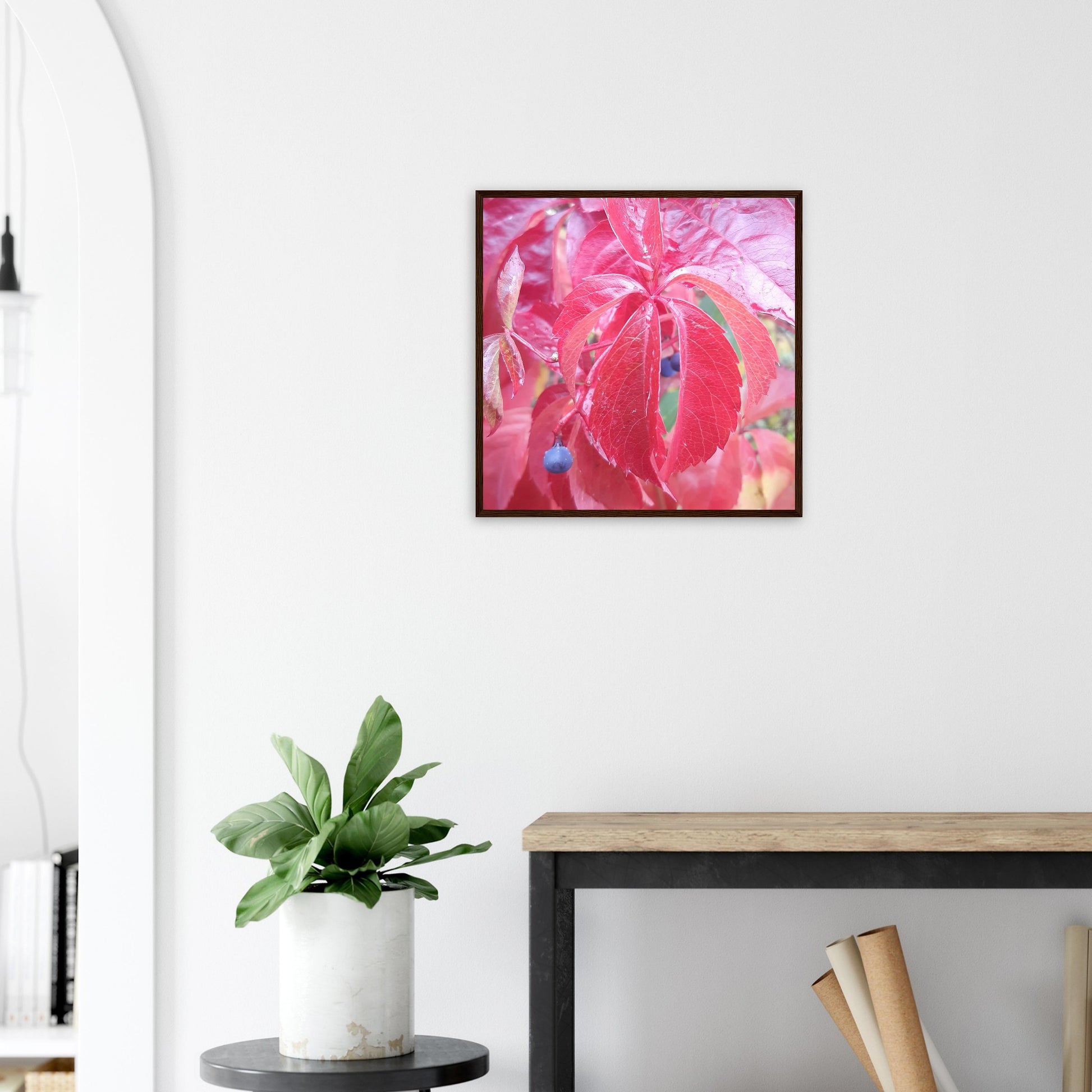 The Essence of Fall: Crimson and Blue - Framed Poster - JDivine 