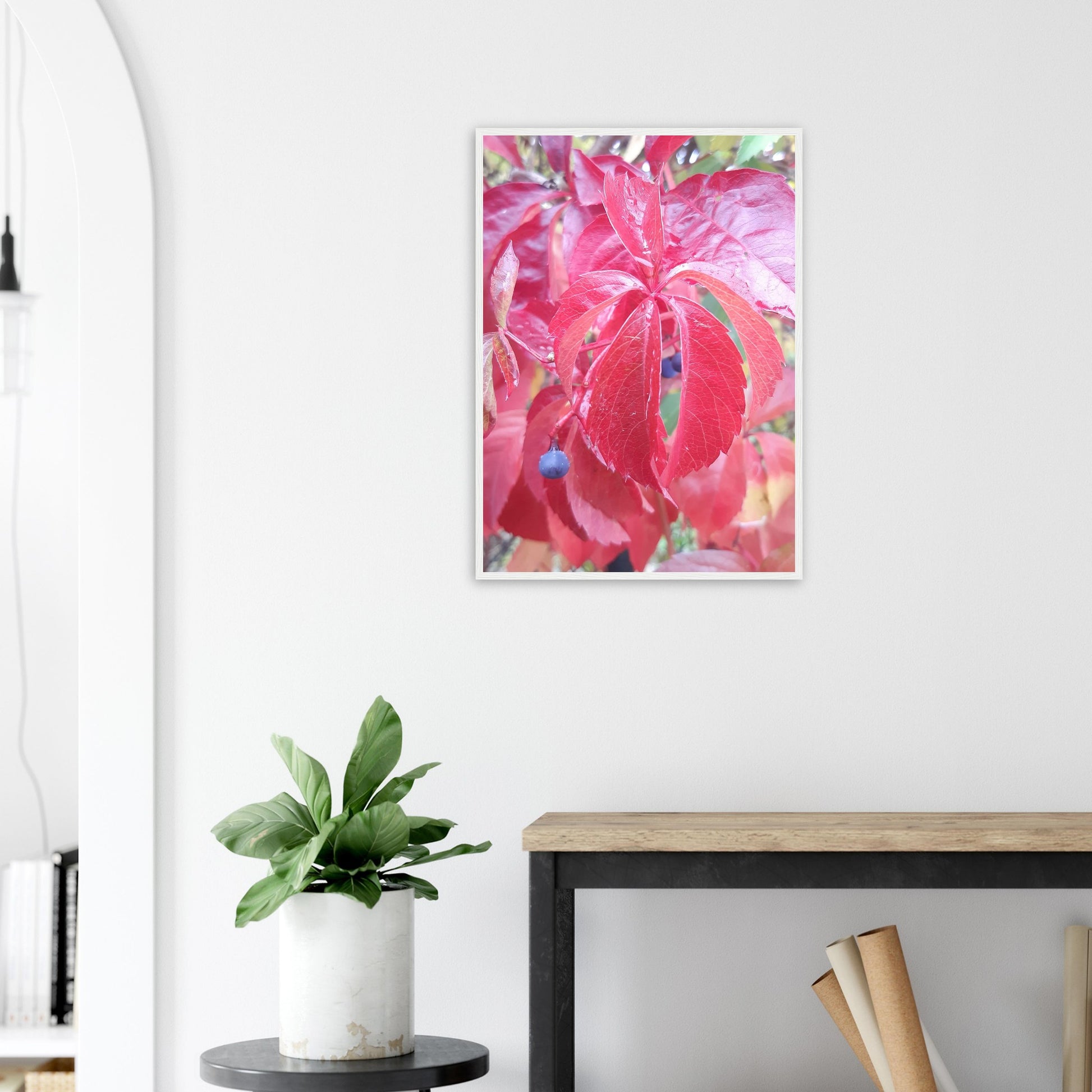 The Essence of Fall: Crimson and Blue - Framed Poster - JDivine 