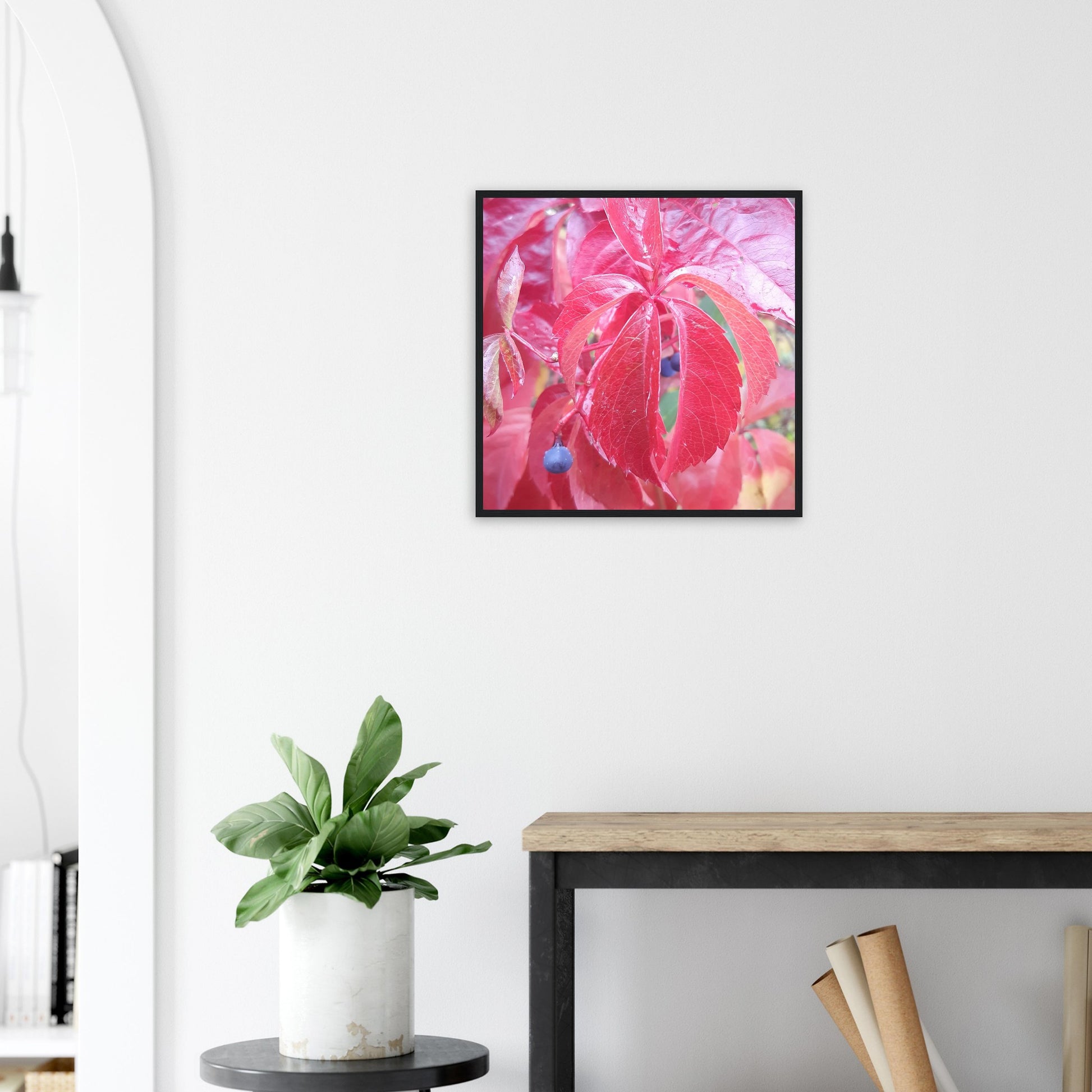 The Essence of Fall: Crimson and Blue - Framed Poster - JDivine 