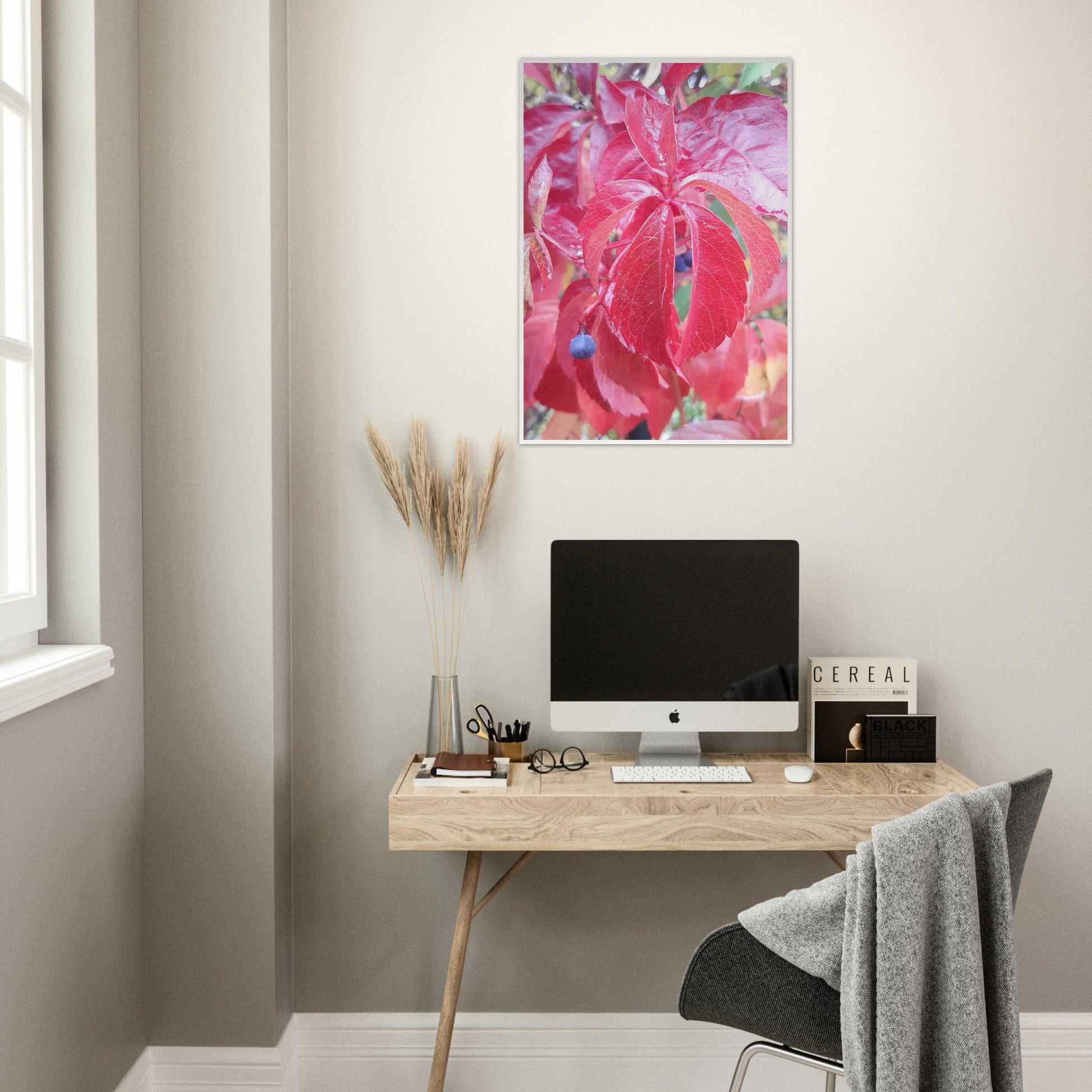 The Essence of Fall: Crimson and Blue - Framed Poster - JDivine 