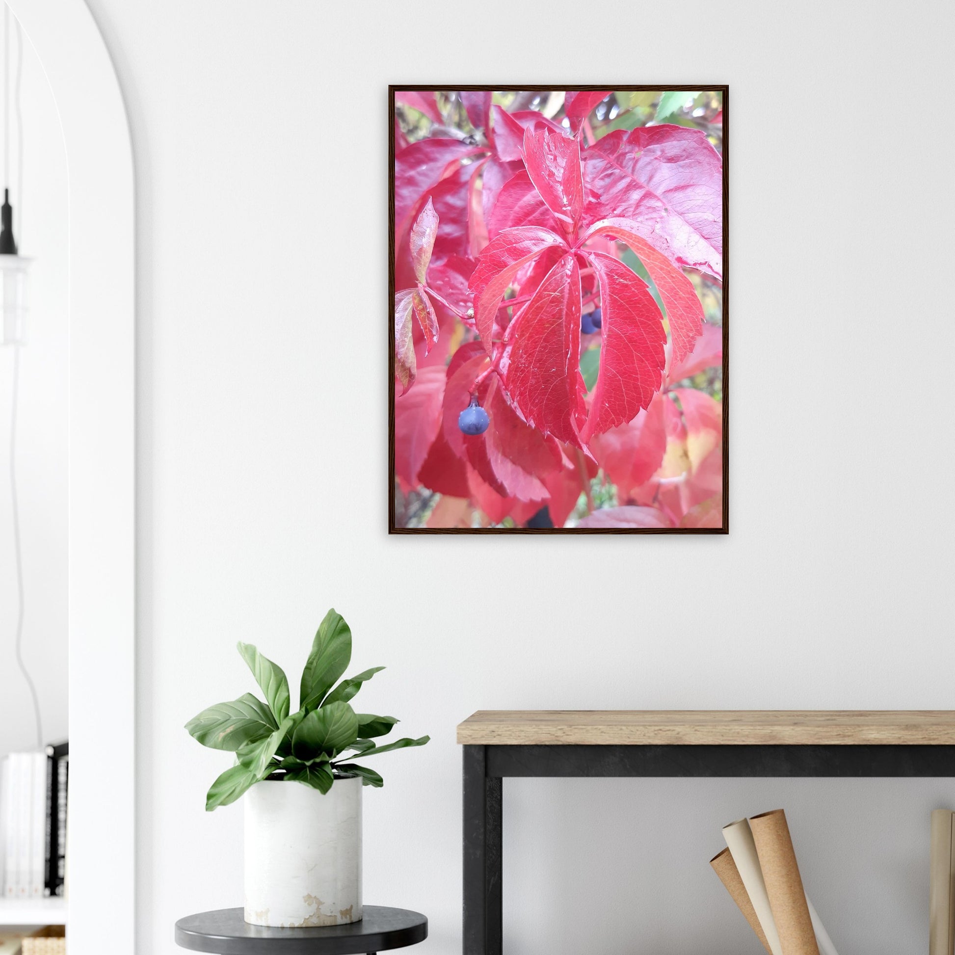The Essence of Fall: Crimson and Blue - Framed Poster - JDivine 