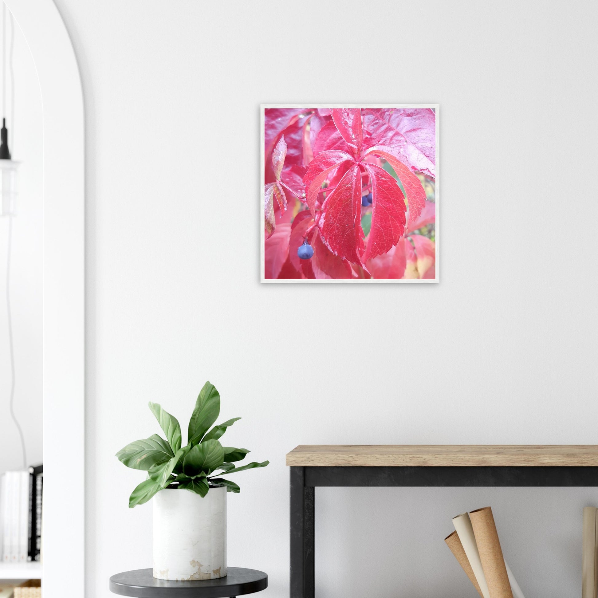 The Essence of Fall: Crimson and Blue - Framed Poster - JDivine 