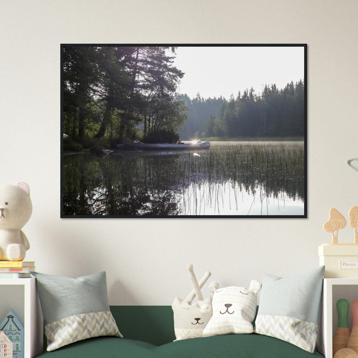 Morning Mist Canoe - Framed Poster - JDivine 