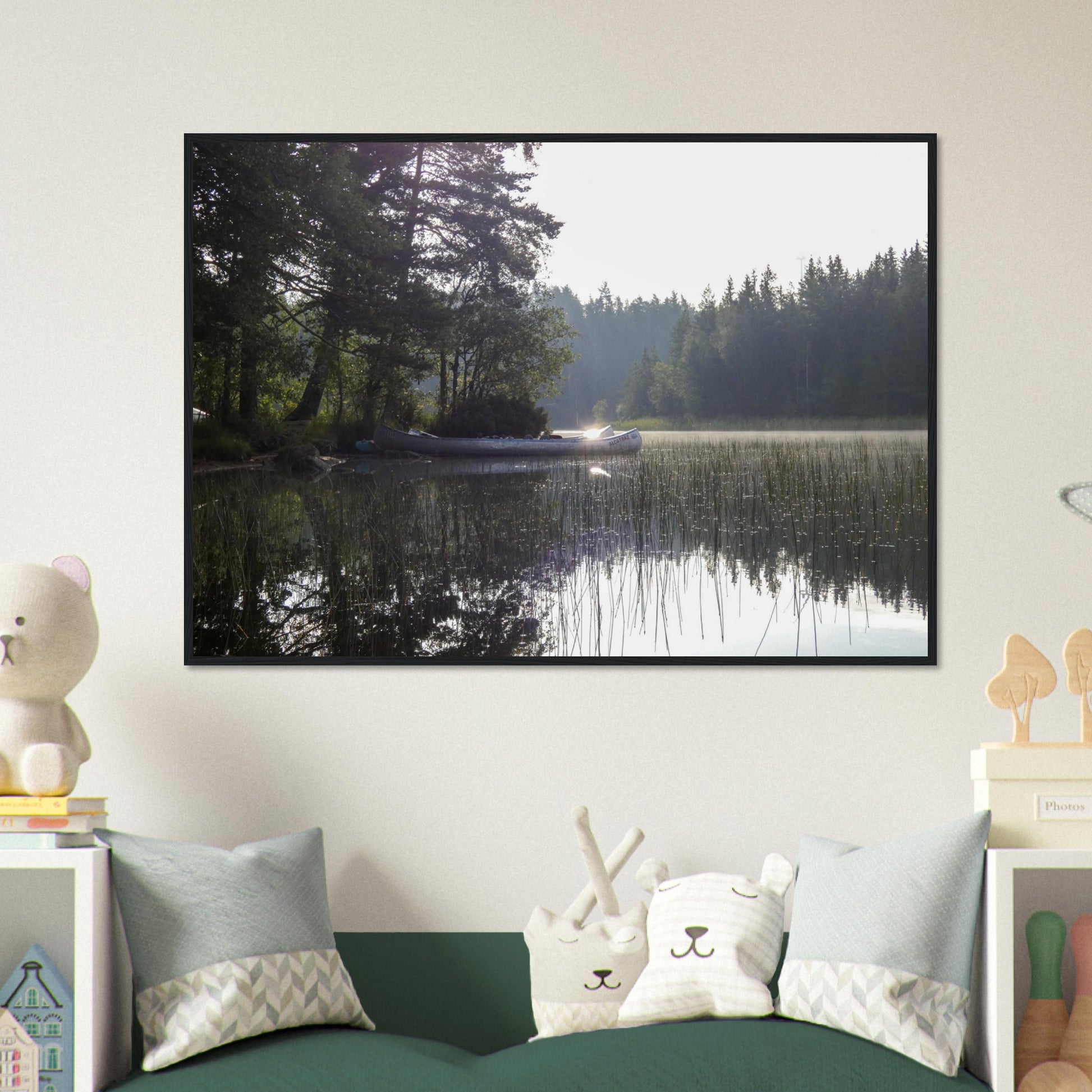 Morning Mist Canoe - Framed Poster - JDivine 