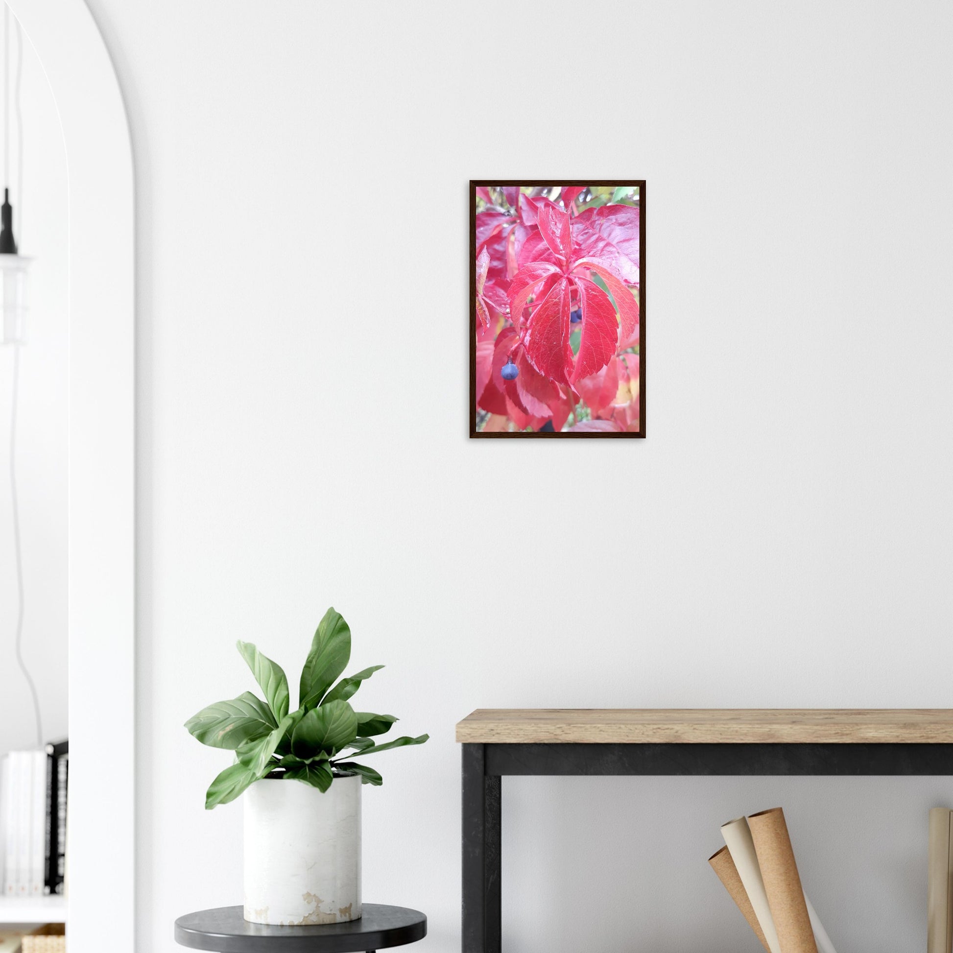 The Essence of Fall: Crimson and Blue - Framed Poster - JDivine 