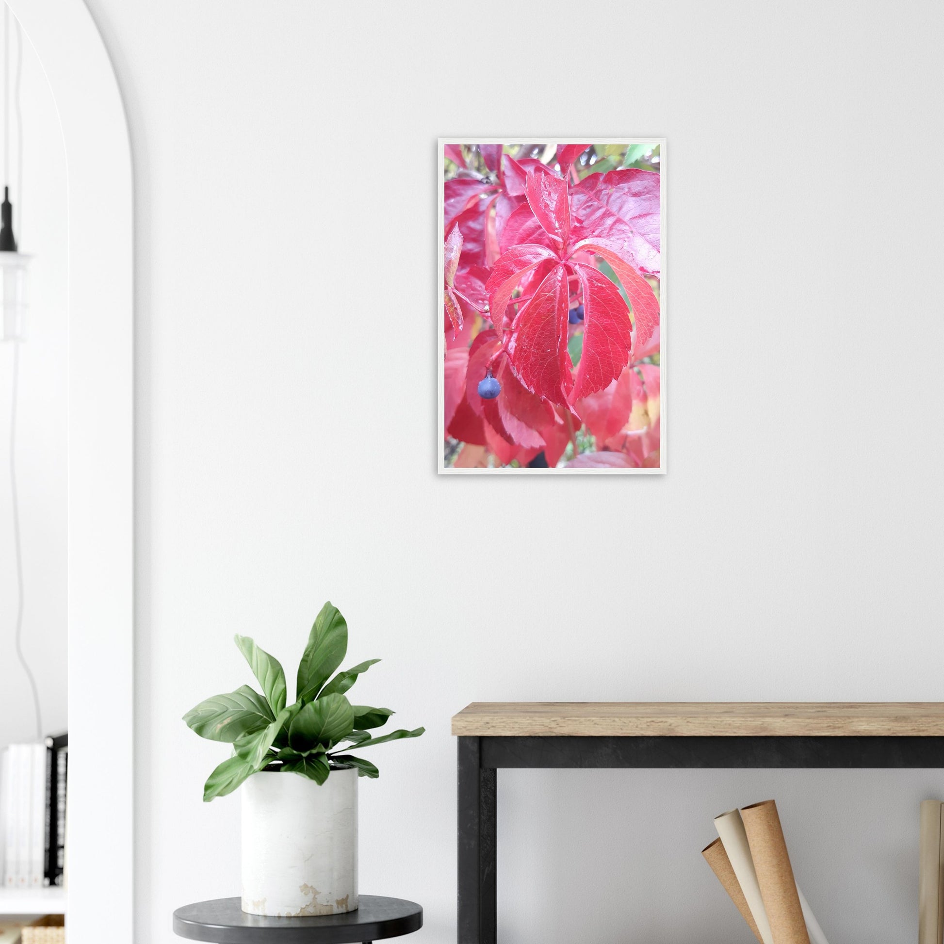 The Essence of Fall: Crimson and Blue - Framed Poster - JDivine 