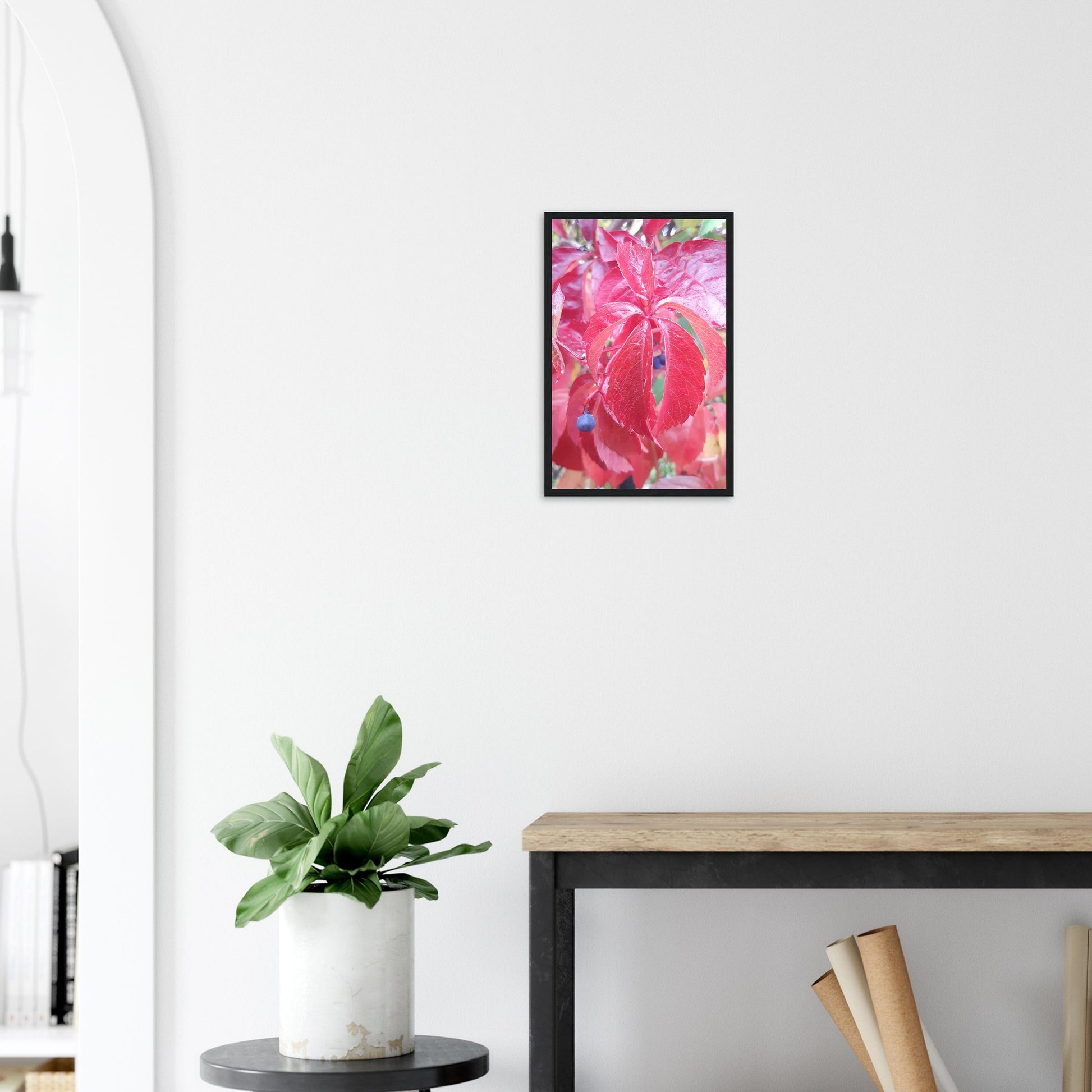 The Essence of Fall: Crimson and Blue - Framed Poster - JDivine 