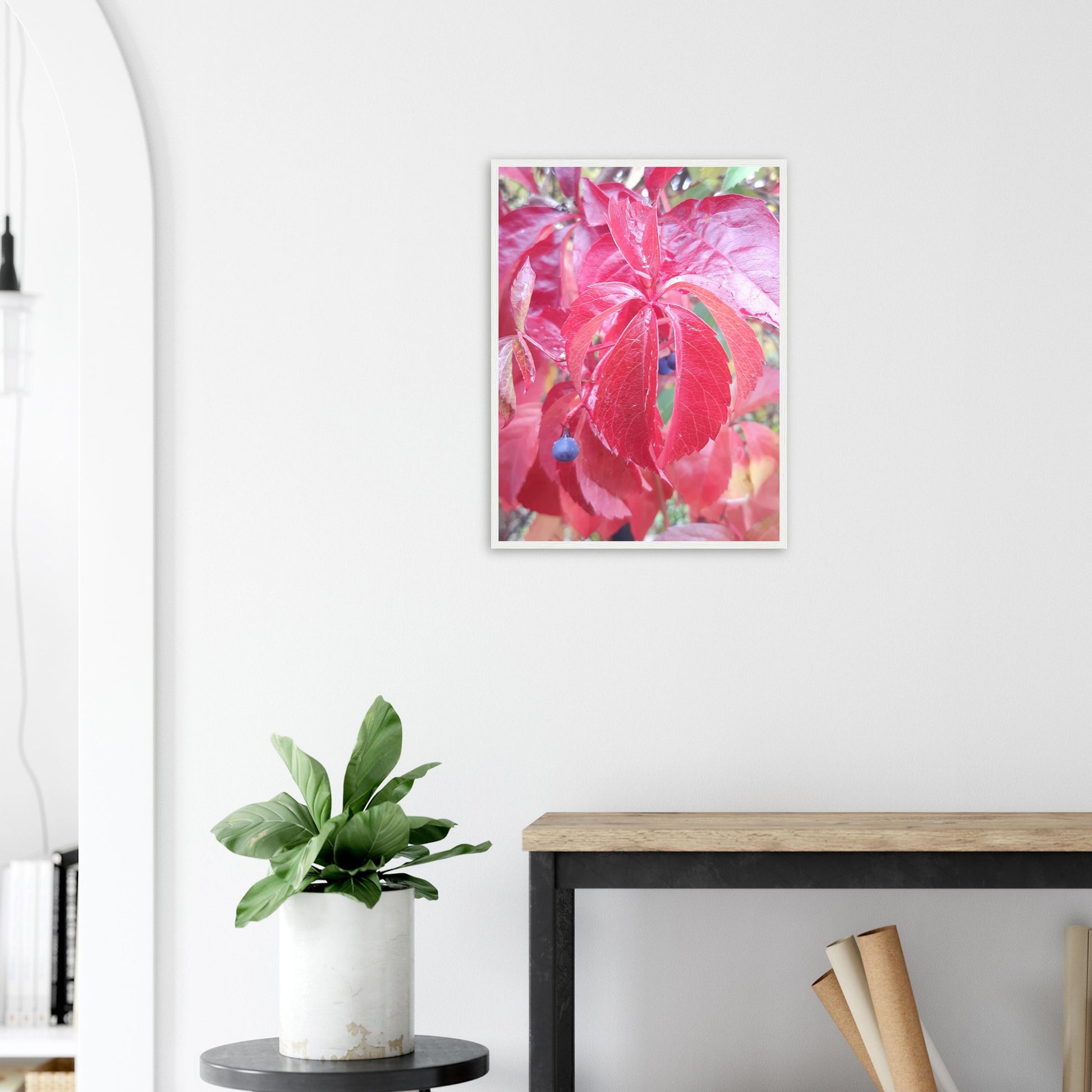 The Essence of Fall: Crimson and Blue - Framed Poster - JDivine 