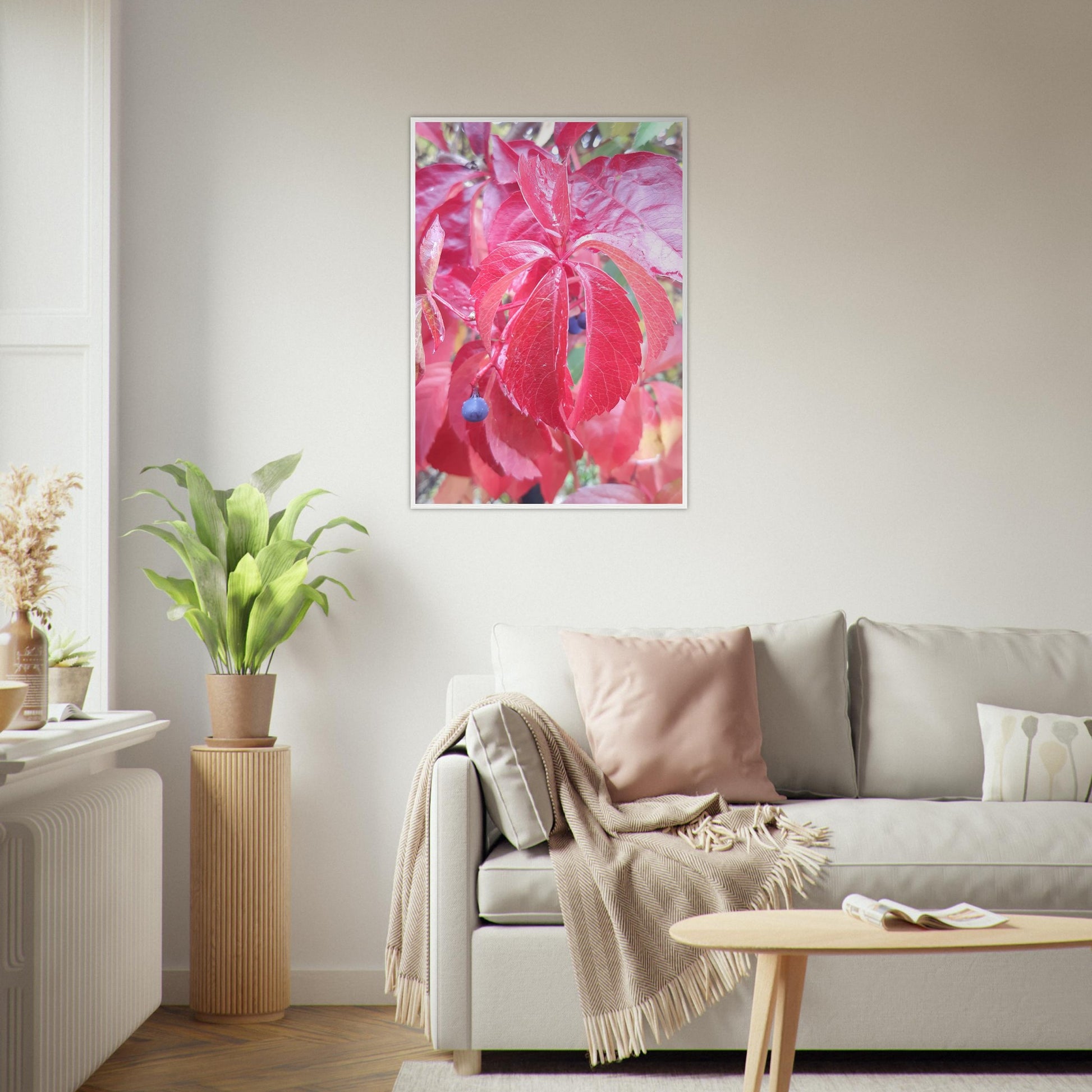 The Essence of Fall: Crimson and Blue - Framed Poster - JDivine 