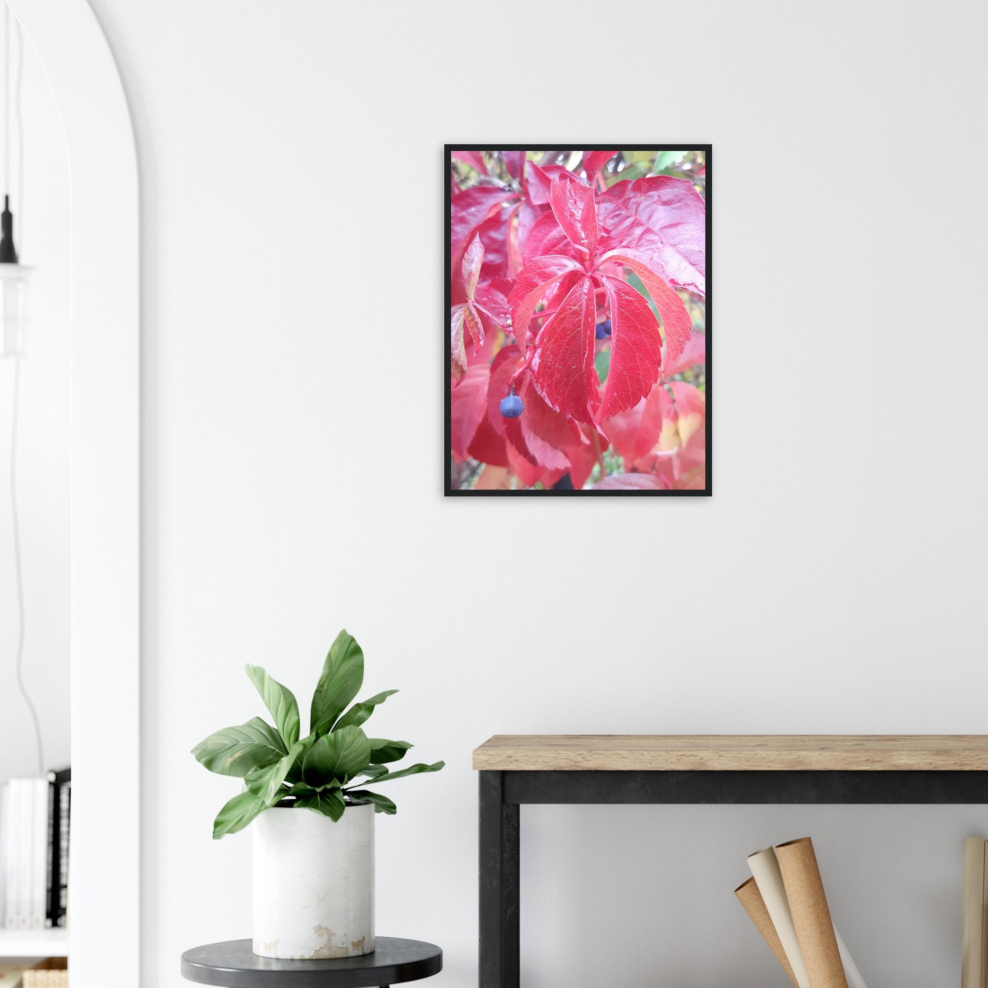 The Essence of Fall: Crimson and Blue - Framed Poster - JDivine 