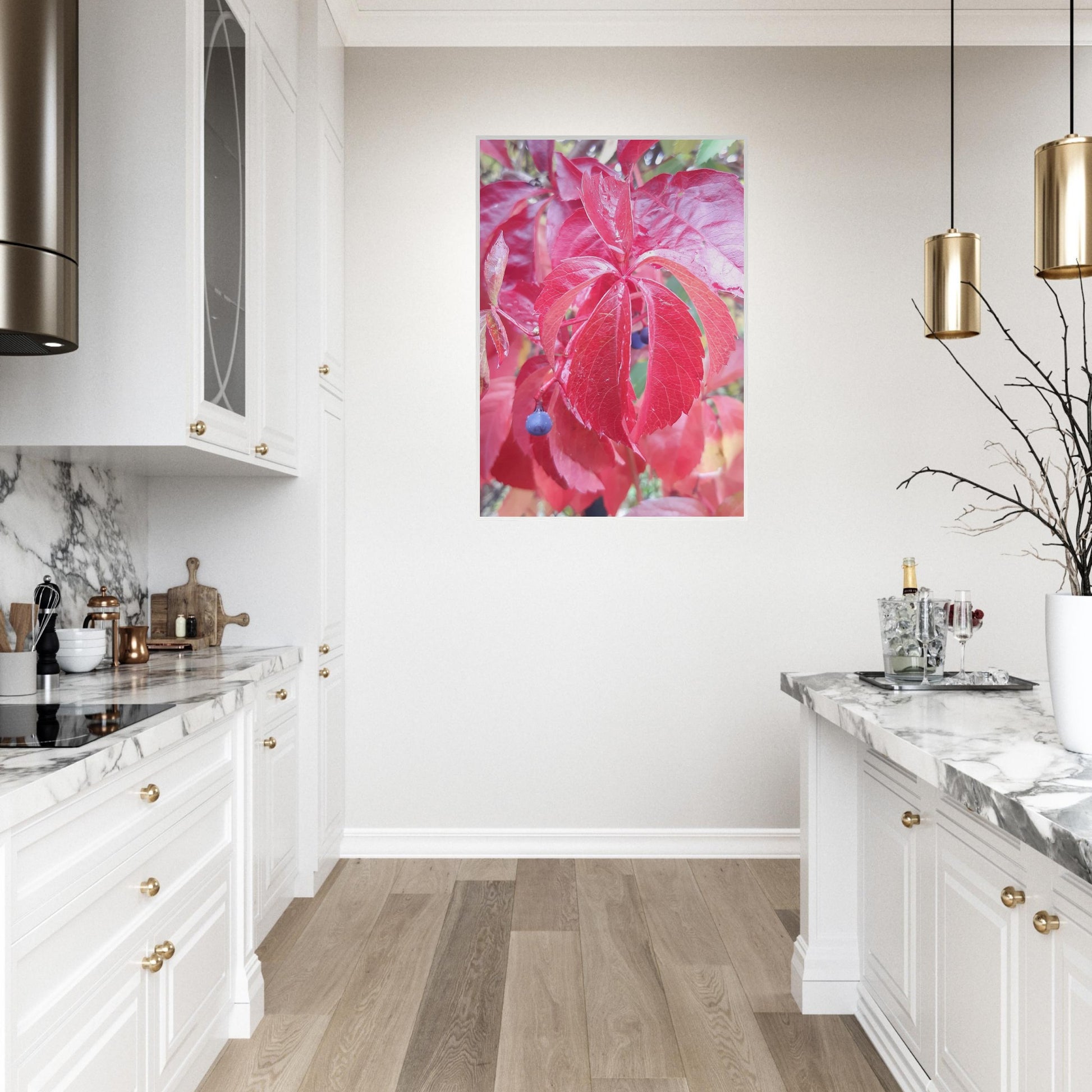 The Essence of Fall: Crimson and Blue - Framed Poster - JDivine 