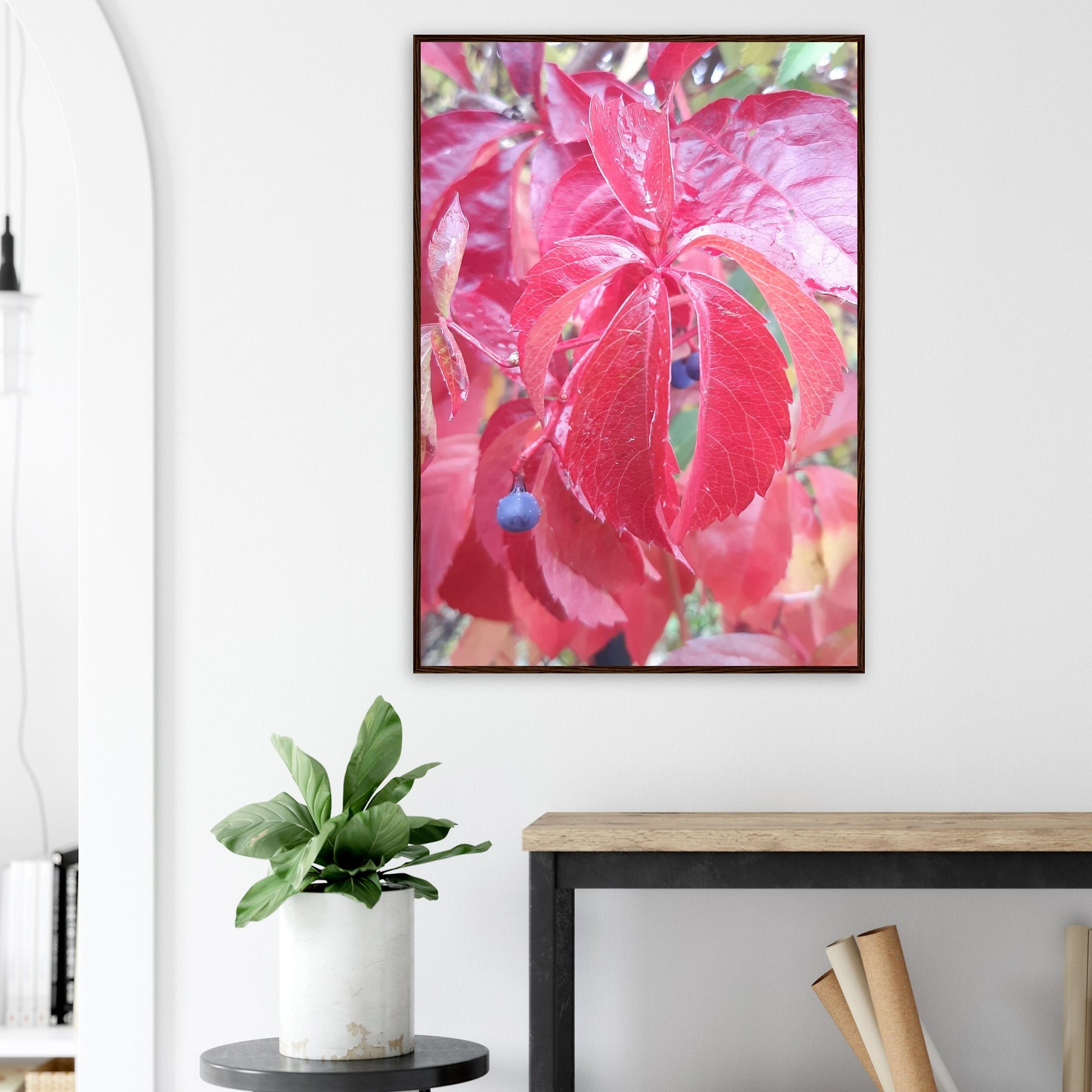 The Essence of Fall: Crimson and Blue - Framed Poster - JDivine 