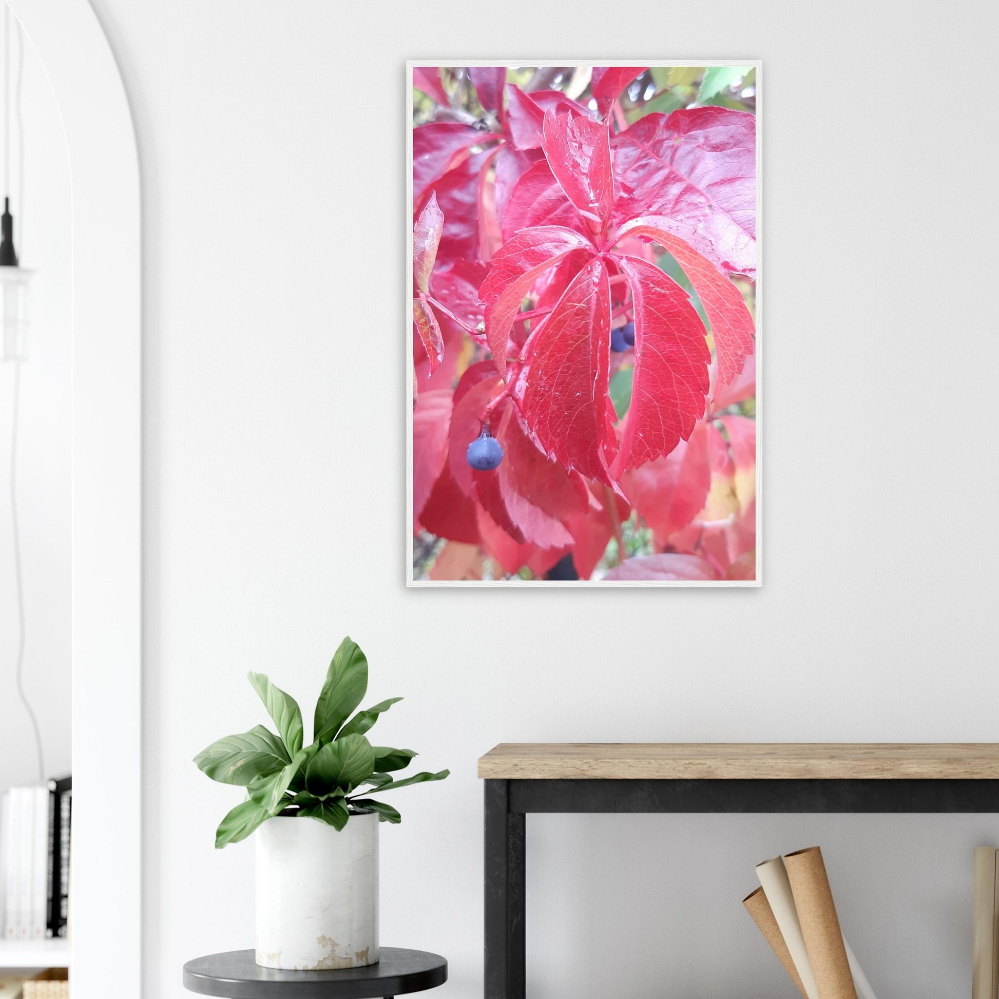 The Essence of Fall: Crimson and Blue - Framed Poster - JDivine 