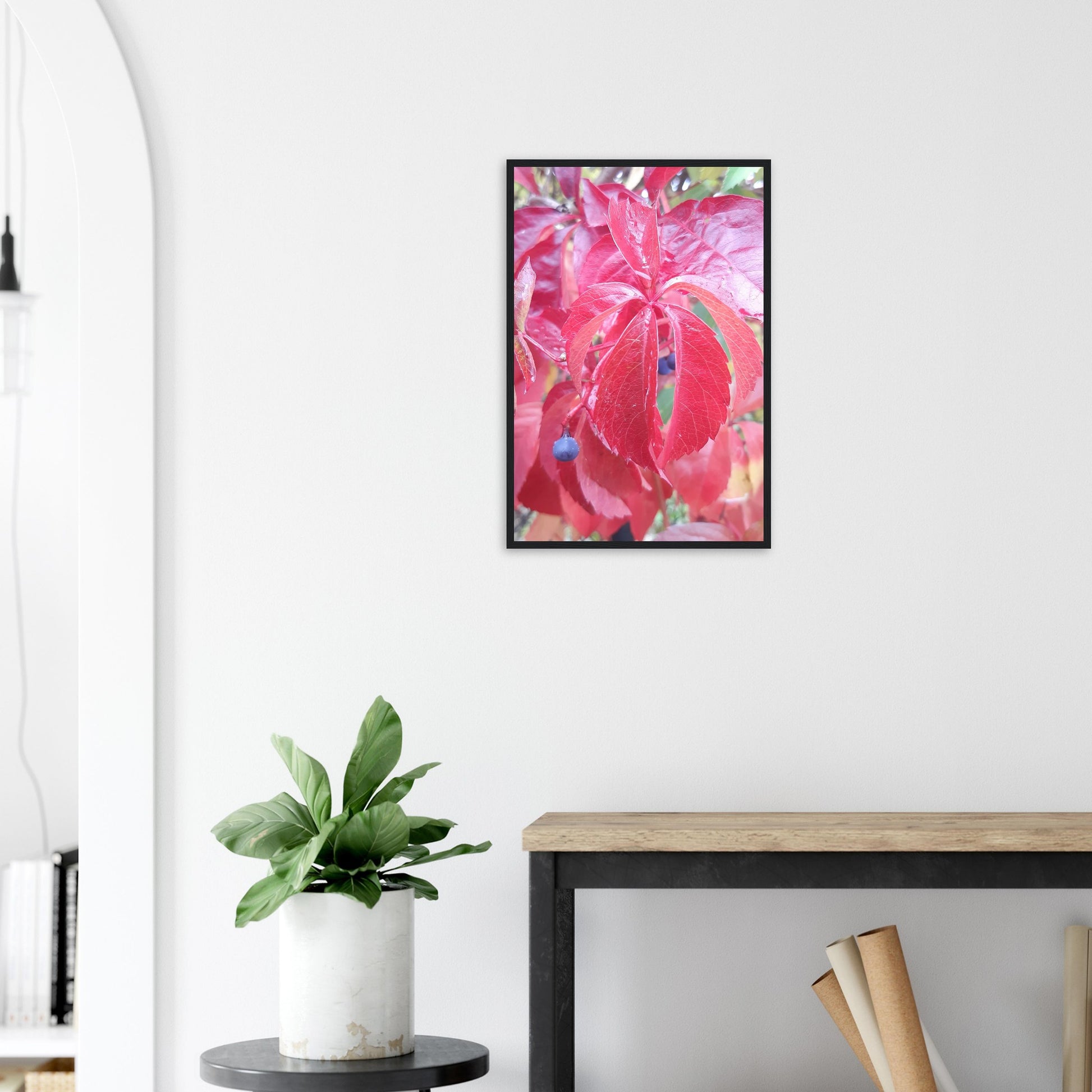 The Essence of Fall: Crimson and Blue - Framed Poster - JDivine 