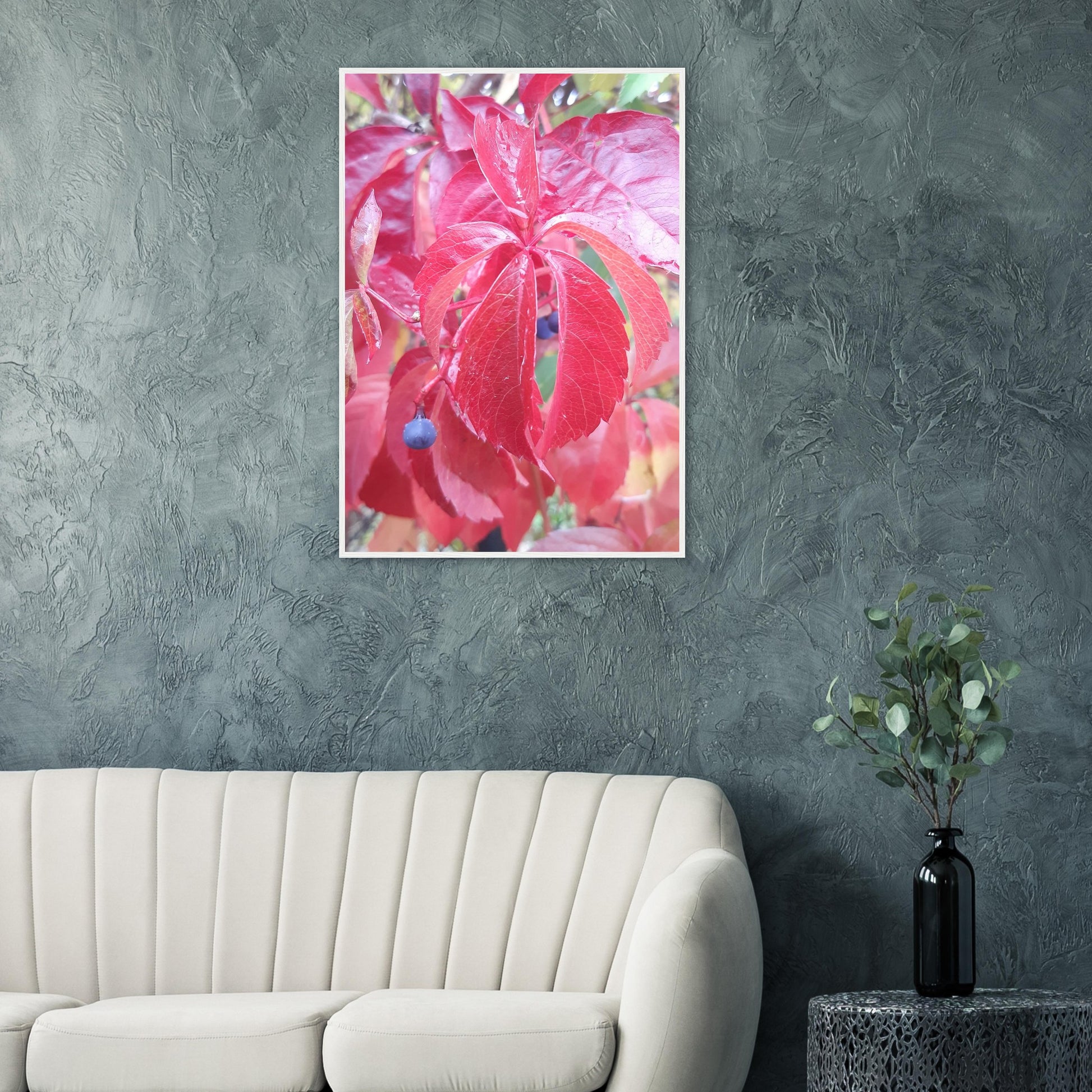 The Essence of Fall: Crimson and Blue - Framed Poster - JDivine 