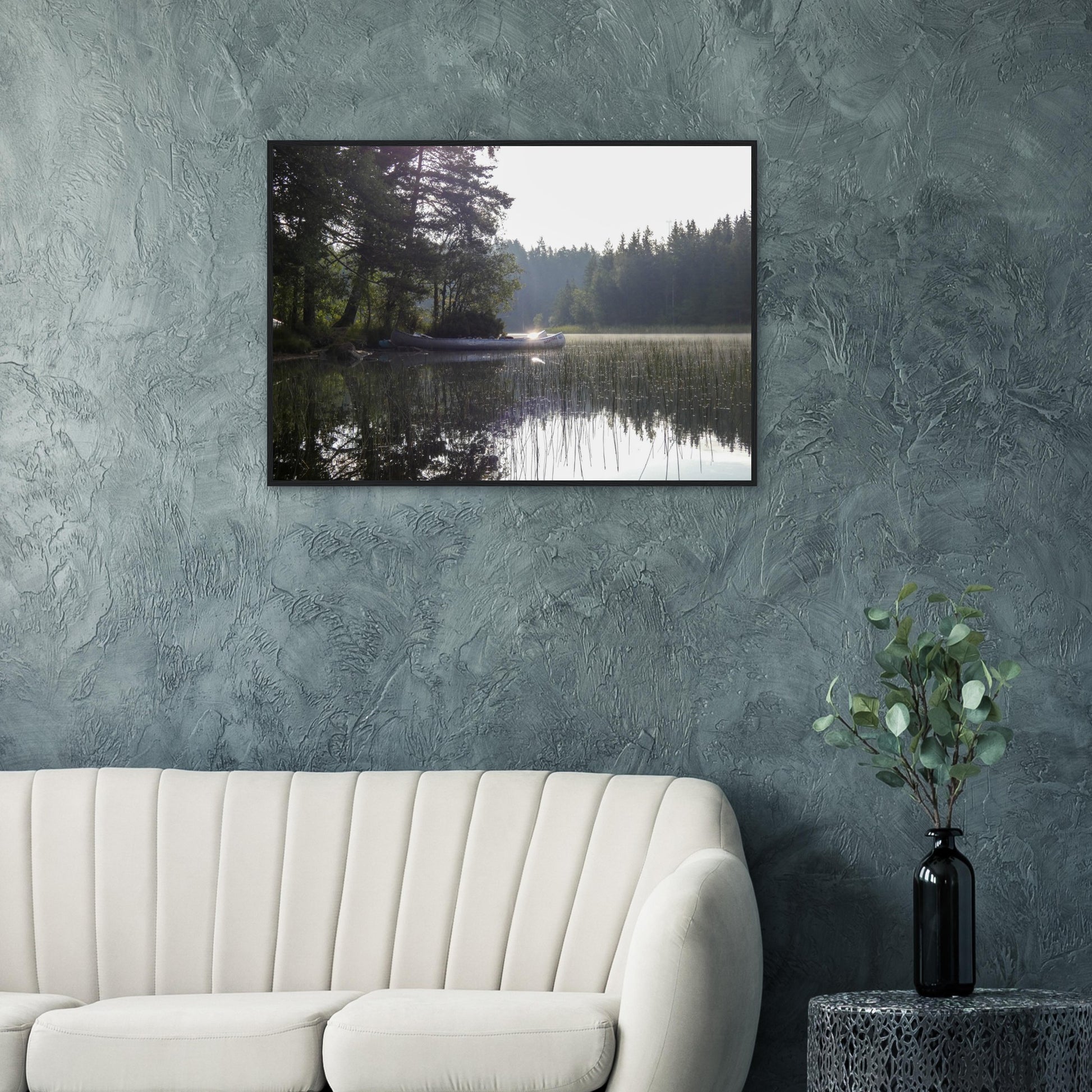 Morning Mist Canoe - Framed Poster - JDivine 