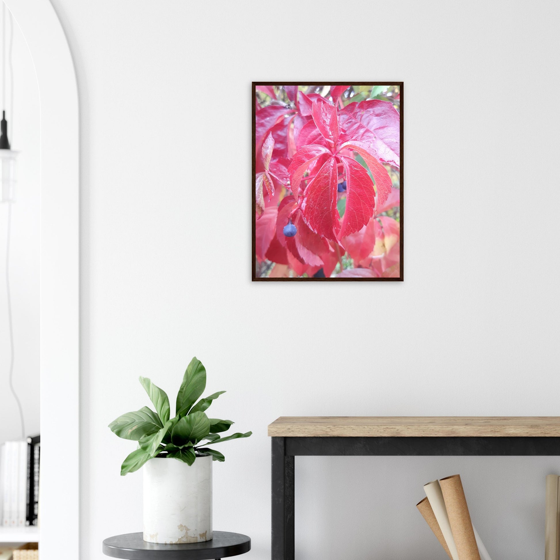 The Essence of Fall: Crimson and Blue - Framed Poster - JDivine 