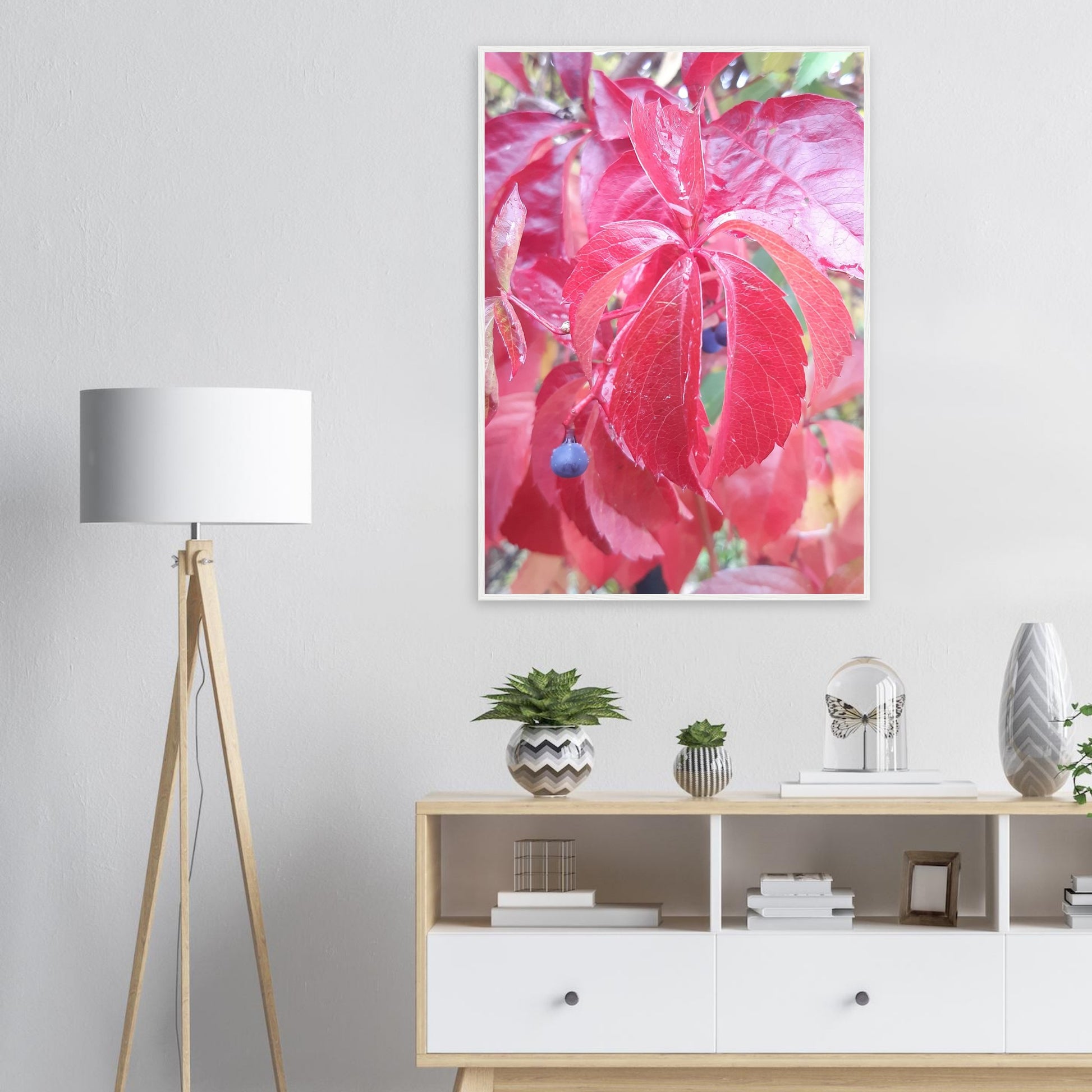 The Essence of Fall: Crimson and Blue - Framed Poster - JDivine 